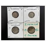 Four European Coins Including Ireland and Switzerland