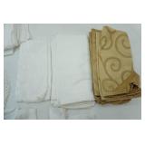 Linens Lot: cloth napkins-white and gold, doilies, table cloth, and white gloves