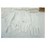 Linens Lot: cloth napkins-white and gold, doilies, table cloth, and white gloves