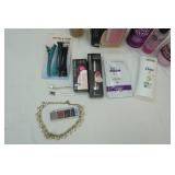 Sensationail Gel Starter Kit (has been used), Aveda Gel Liquid, Polish removal tool, white gel color, makeup, jewelry and more