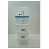 5 storage containers with 4 lids. approx. 16"x11"x7"