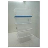 5 storage containers with 4 lids. approx. 16"x11"x7"