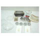 Sandwich Containers, Bread Pans, Pyrex Measuring Cup, Ceramic Gravy Boat, Pineapple Napkins, Mesh Strainers, Chinese dishes