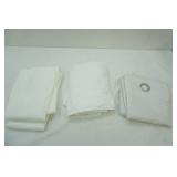 2 White Panel Curtains and 1 White Towel