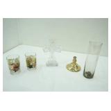 Crystal Cross 10" tall, vase, Shrek Glasses, Brass Base