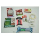 NEW Lot: Super Sliders, Paracord, masking tape, hold-it for rugs, clothesline, outlets, command clips, green light matches