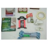 NEW Lot: Super Sliders, Paracord, masking tape, hold-it for rugs, clothesline, outlets, command clips, green light matches