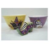 Halloween Ceramic Serving Bowls & Witches Shoe