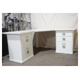 White Wood Corner Desk with File Cabinets & Drawers