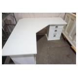 White Wood Corner Desk with File Cabinets & Drawers