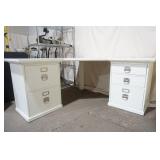White Wood Corner Desk with File Cabinets & Drawers