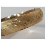 14K Gold Engraved Hinged Bangle Bracelet