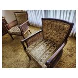 Pair of Vintage Armchairs with Cane Detailing and Floral Upholstery
