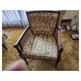 Pair of Vintage Armchairs with Cane Detailing and Floral Upholstery