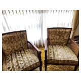 Pair of Vintage Armchairs with Cane Detailing and Floral Upholstery
