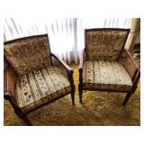 Pair of Vintage Armchairs with Cane Detailing and Floral Upholstery