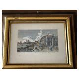 Set of 2 Framed Artwork Prints and 2 Decorative Plates with European Scenery
