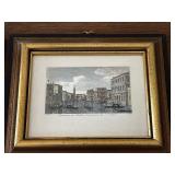 Set of 2 Framed Artwork Prints and 2 Decorative Plates with European Scenery