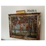 Wallace E. Howard Landscape Oil Painting in Ornate Gold Frame