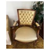 Vintage Upholstered Tufted Armchair with Elegant Wood Detailing