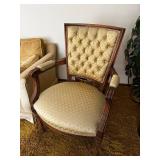 Vintage Upholstered Tufted Armchair with Elegant Wood Detailing
