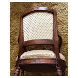 Vintage Upholstered Tufted Armchair with Elegant Wood Detailing