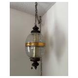 Vintage Glass Pendant Ceiling Light with Brass Accents