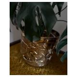 Tall Artificial Monstera Plant in Ornate Brass Planter