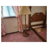 Vintage Wooden Floor Lamp with Pleated Shade