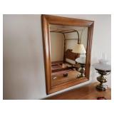 Vintage Wooden Framed Wall Mirror with Attached Brass Oil Lamp
