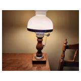 Vintage Wooden Table Lamp with Frosted Glass Shade