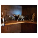 Set of Animal Figurines and Chrome Bell Lamp Finial