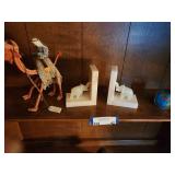 Vintage Camel Figurine and Elephant Bookends with Globe Paperweight