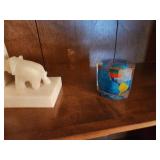 Vintage Camel Figurine and Elephant Bookends with Globe Paperweight