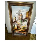 Large Framed Oil Painting of Rustic Castle Scene by E. Taner
