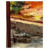 Large Framed Oil Painting of Rustic Castle Scene by E. Taner