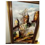 Large Framed Oil Painting of Rustic Castle Scene by E. Taner