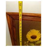 Vintage Embroidered Sunflower Wall Art with Oak Frame