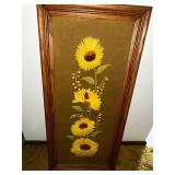 Vintage Embroidered Sunflower Wall Art with Oak Frame