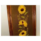 Vintage Embroidered Sunflower Wall Art with Oak Frame