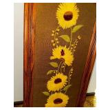 Vintage Embroidered Sunflower Wall Art with Oak Frame