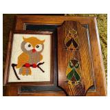 Vintage Owl-Themed Embroidery and Stained Glass Wall Art