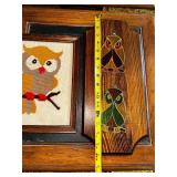 Vintage Owl-Themed Embroidery and Stained Glass Wall Art