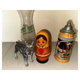 Collection of 4 Unique Decorative Items Including German Beer Stein