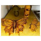 Rustic Decor Collection: 2 Butterfly Wall Hangings and Vintage Salt and Pepper Shakers