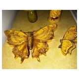 Rustic Decor Collection: 2 Butterfly Wall Hangings and Vintage Salt and Pepper Shakers