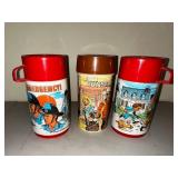 Set of 3 Vintage Aladdin Thermos Bottles with Classic Designs