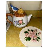 Ceramic Teapot with Floral and Bird Design