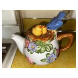 Ceramic Teapot with Floral and Bird Design