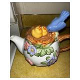 Ceramic Teapot with Floral and Bird Design